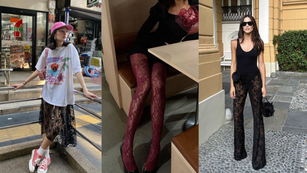 lace outfitsts, lace pants, lace skirt, Spring 2025 fashion trends